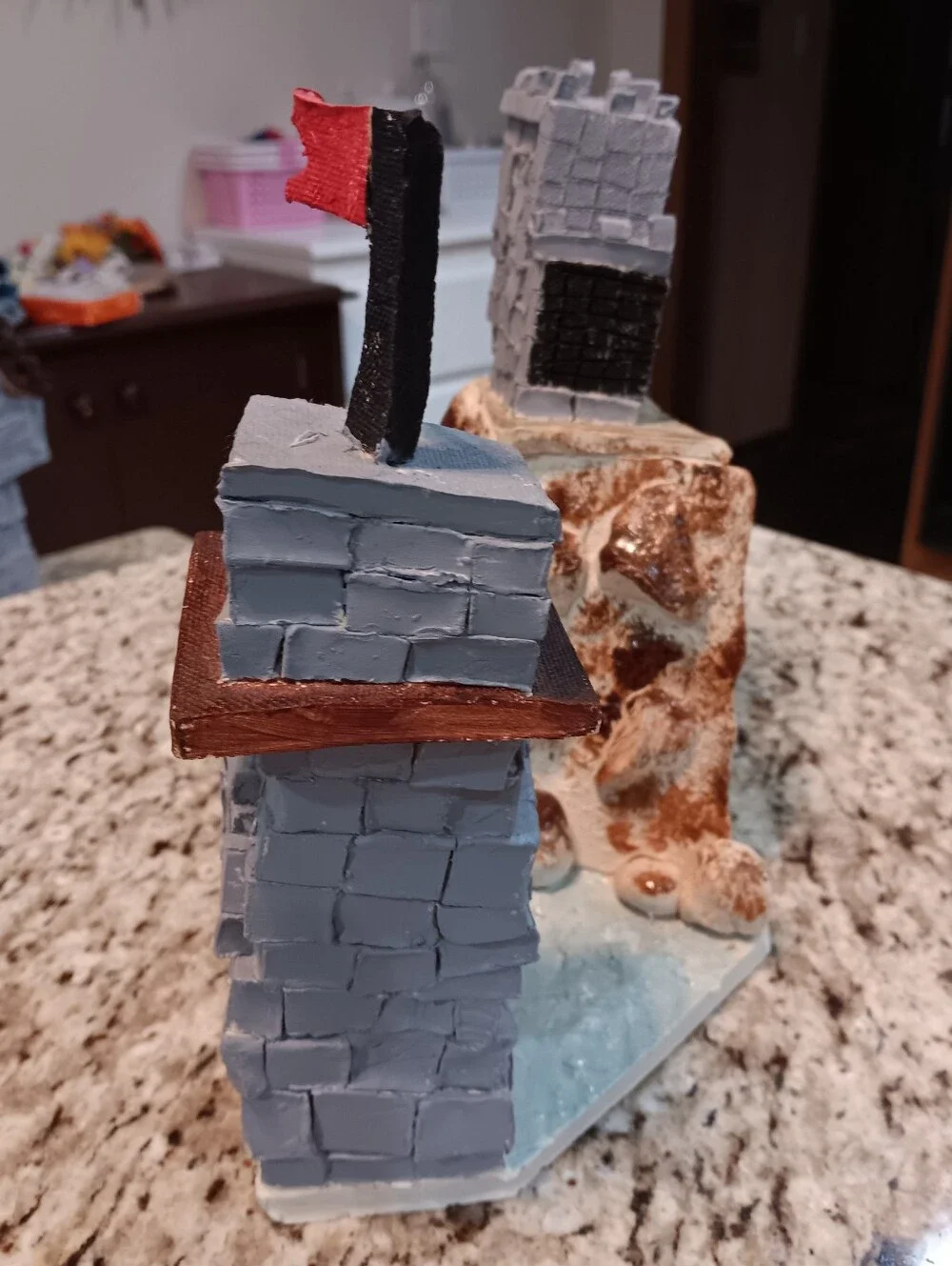 Ceramic Castle On Mountain In Ocean With Adjacent Tower - Picture 4 of 4